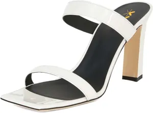 XYD Summer Essential Women Mules Slides Dual Strap Open Square Toe Sandals Mid Block Heels Ladies Classic Party Casual Shoes