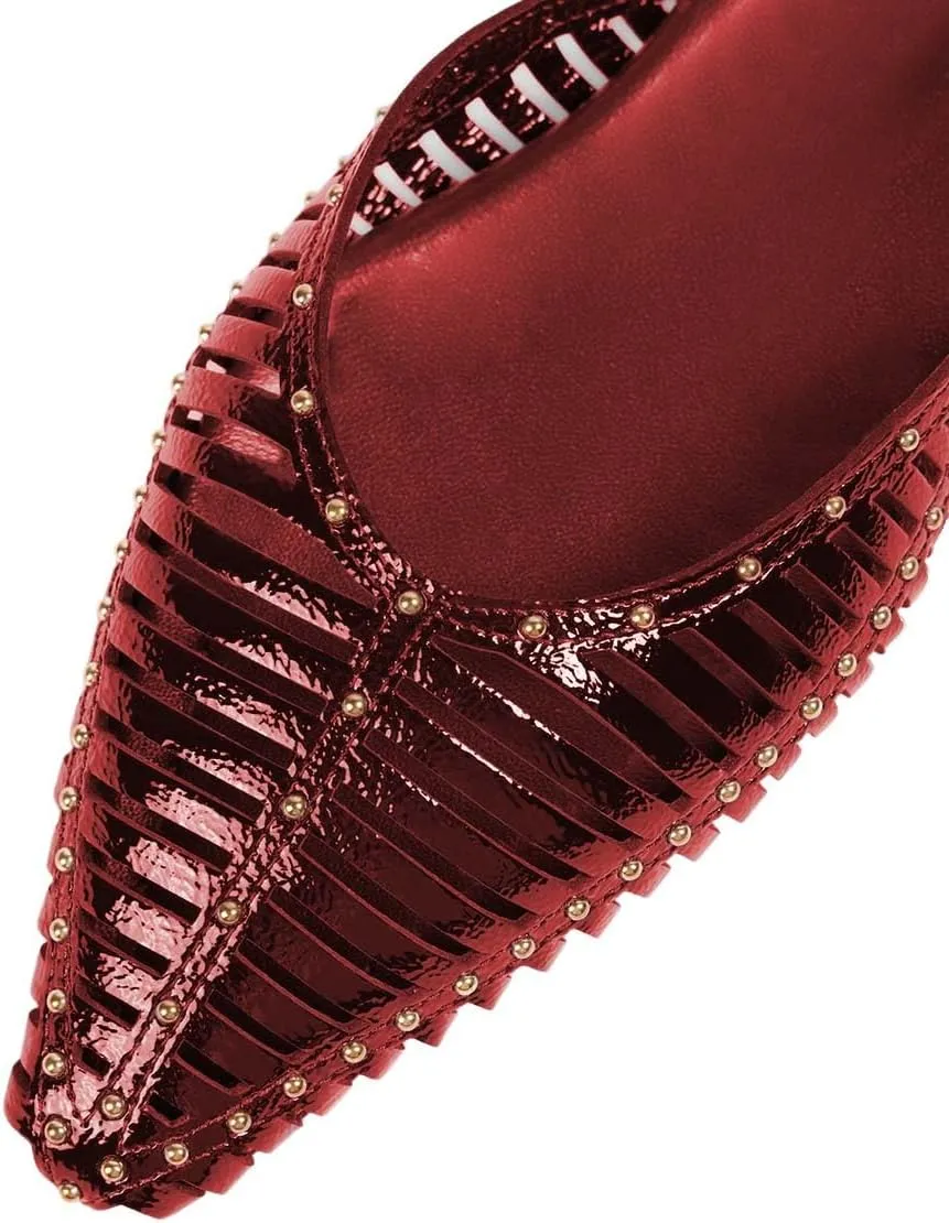 XYD Women Ankle Strappy Flats with Studs Pointed Caged Toe Roma Sandals Low Heel Chic Casual Shoes