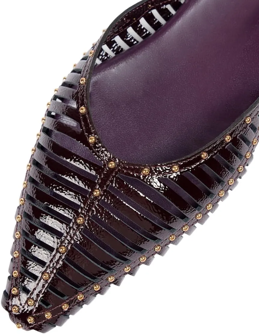 XYD Women Ankle Strappy Flats with Studs Pointed Caged Toe Roma Sandals Low Heel Chic Casual Shoes