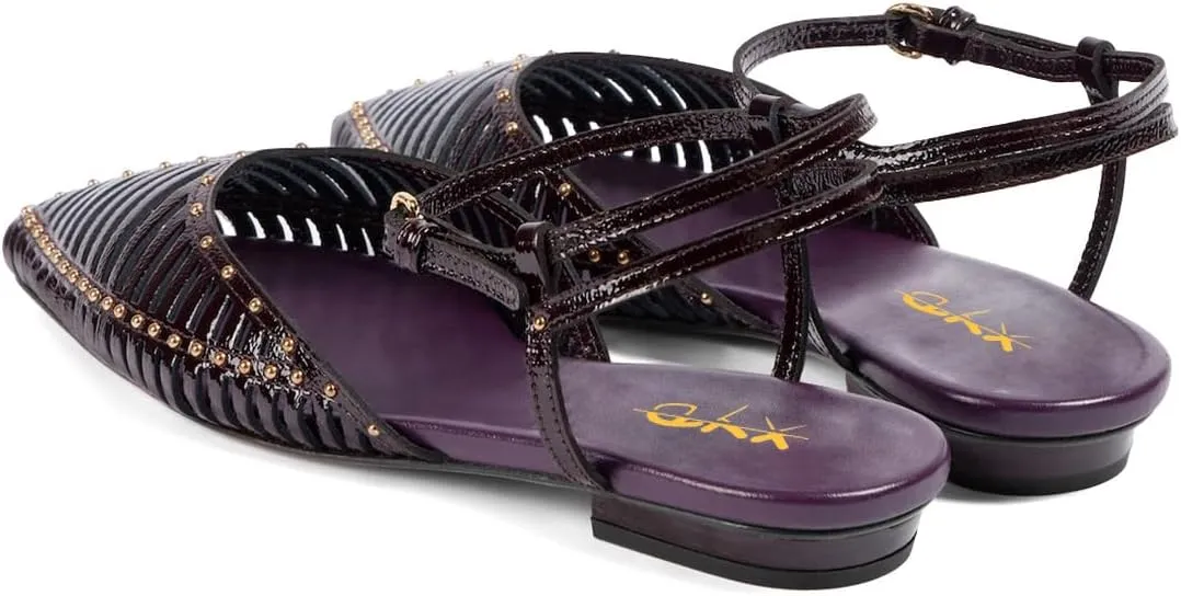 XYD Women Ankle Strappy Flats with Studs Pointed Caged Toe Roma Sandals Low Heel Chic Casual Shoes
