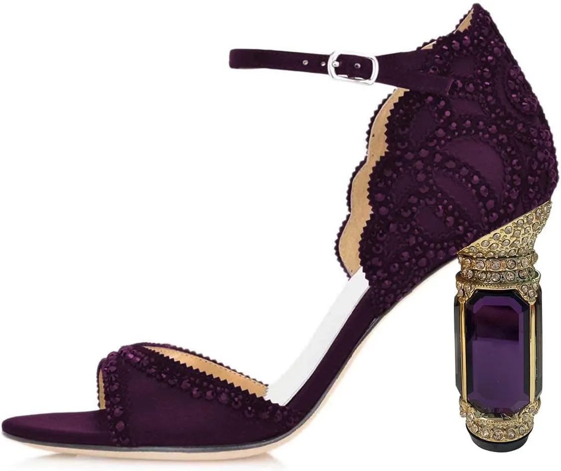 XYD Women Bridal Evening Heels Open Toe Rhinestone Studs Block High Heeled Sandals Ankle Strap Elegant Shoes for Wedding Party Dinner