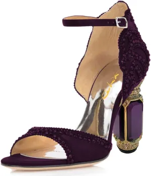 XYD Women Bridal Evening Heels Open Toe Rhinestone Studs Block High Heeled Sandals Ankle Strap Elegant Shoes for Wedding Party Dinner