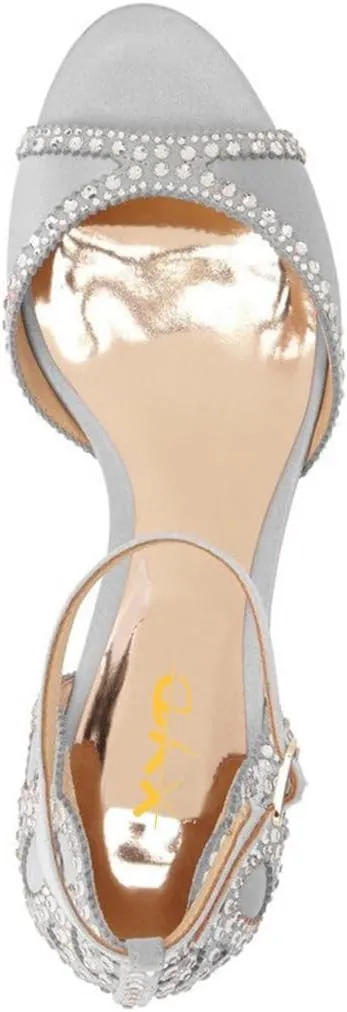 XYD Women Bridal Evening Heels Peep Toe Rhinestone Studs Block Low Heeled Sandals Ankle Strap Elegant Shoes for Wedding Party Dinner