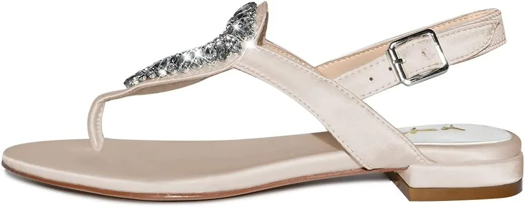 XYD Women Crystal Wedding Sandals with Rhinestone Flip-flop Beach Dressy Diamond Bridal Comfortable Walking Flats Satin Shoes