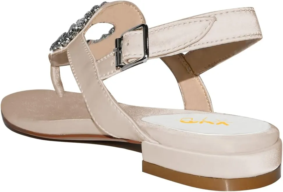 XYD Women Crystal Wedding Sandals with Rhinestone Flip-flop Beach Dressy Diamond Bridal Comfortable Walking Flats Satin Shoes
