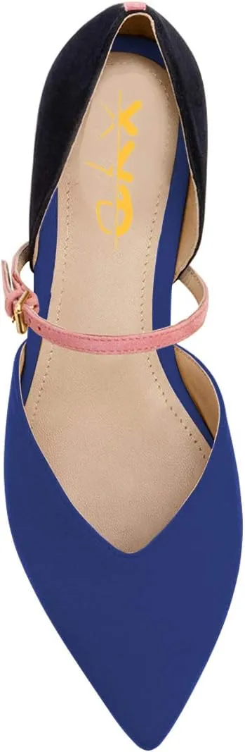 XYD Women Girls D'Orsay Ballet Flats Stylish Pointed Toe Strap Slip On Sandals No-Heel Comfortable Walking Office Campus Dress Shoes