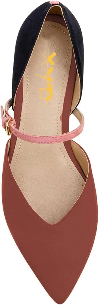 XYD Women Girls D'Orsay Ballet Flats Stylish Pointed Toe Strap Slip On Sandals No-Heel Comfortable Walking Office Campus Dress Shoes