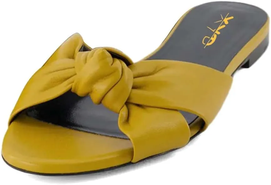 XYD Women Open Round Toe Bowknot Crossover Flats & Block Heel Sandals Slip On Mule Backless Slides Casual Dressy Cute Dress Casual Shoes