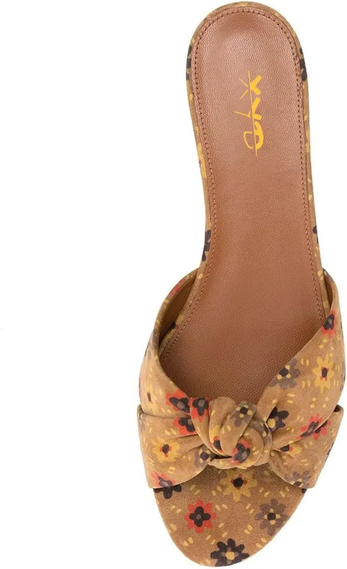XYD Women Open Round Toe Bowknot Crossover Flats & Block Heel Sandals Slip On Mule Backless Slides Casual Dressy Cute Dress Casual Shoes
