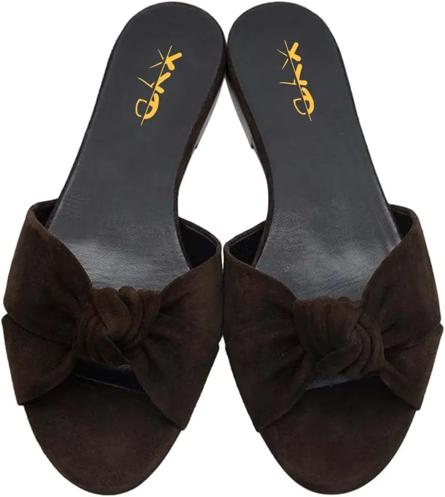 XYD Women Open Round Toe Bowknot Crossover Flats & Block Heel Sandals Slip On Mule Backless Slides Casual Dressy Cute Dress Casual Shoes