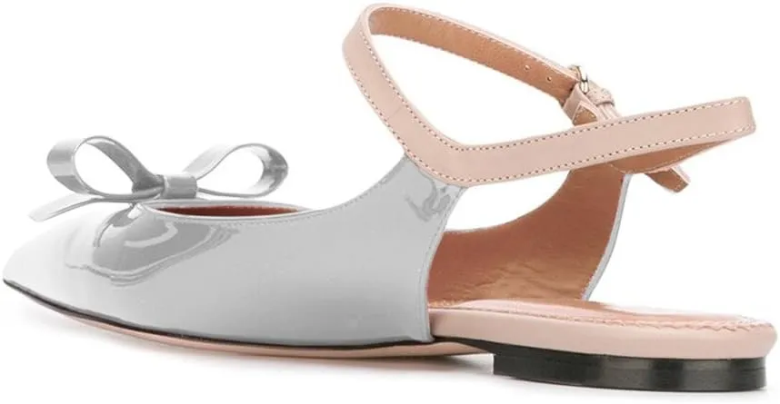 XYD Women Pointed Toe Bows Flats Ankle Strap Open Back Comfortable Ballet Shoes with Bowknots