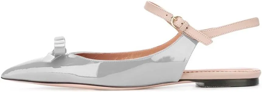 XYD Women Pointed Toe Bows Flats Ankle Strap Open Back Comfortable Ballet Shoes with Bowknots