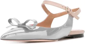 XYD Women Pointed Toe Bows Flats Ankle Strap Open Back Comfortable Ballet Shoes with Bowknots