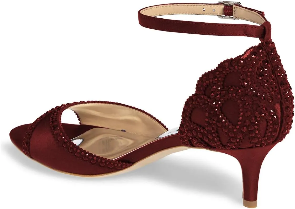XYD Women's Sandals, Chic Peep Toe, D'Orsay Kitten Low Heels, Rhinestone Studs, Ankle Strap Satin Shoes for Wedding Ballroom