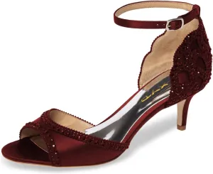 XYD Women's Sandals, Chic Peep Toe, D'Orsay Kitten Low Heels, Rhinestone Studs, Ankle Strap Satin Shoes for Wedding Ballroom