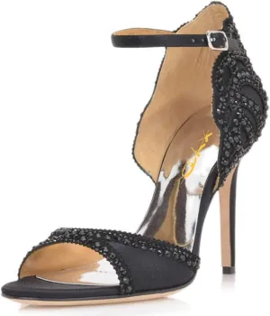 XYD Women's Sandals, Chic Peep Toe, D'Orsay Stiletto High Heels, Rhinestone Studs, Ankle Strap Satin Shoes for Wedding Ballroom