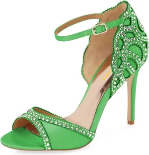 XYD Women's Sandals, Chic Peep Toe, D'Orsay Stiletto High Heels, Rhinestone Studs, Ankle Strap Satin Shoes for Wedding Ballroom