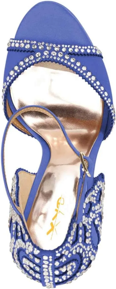 XYD Women's Sandals, Chic Peep Toe, D'Orsay Stiletto High Heels, Rhinestone Studs, Ankle Strap Satin Shoes for Wedding Ballroom