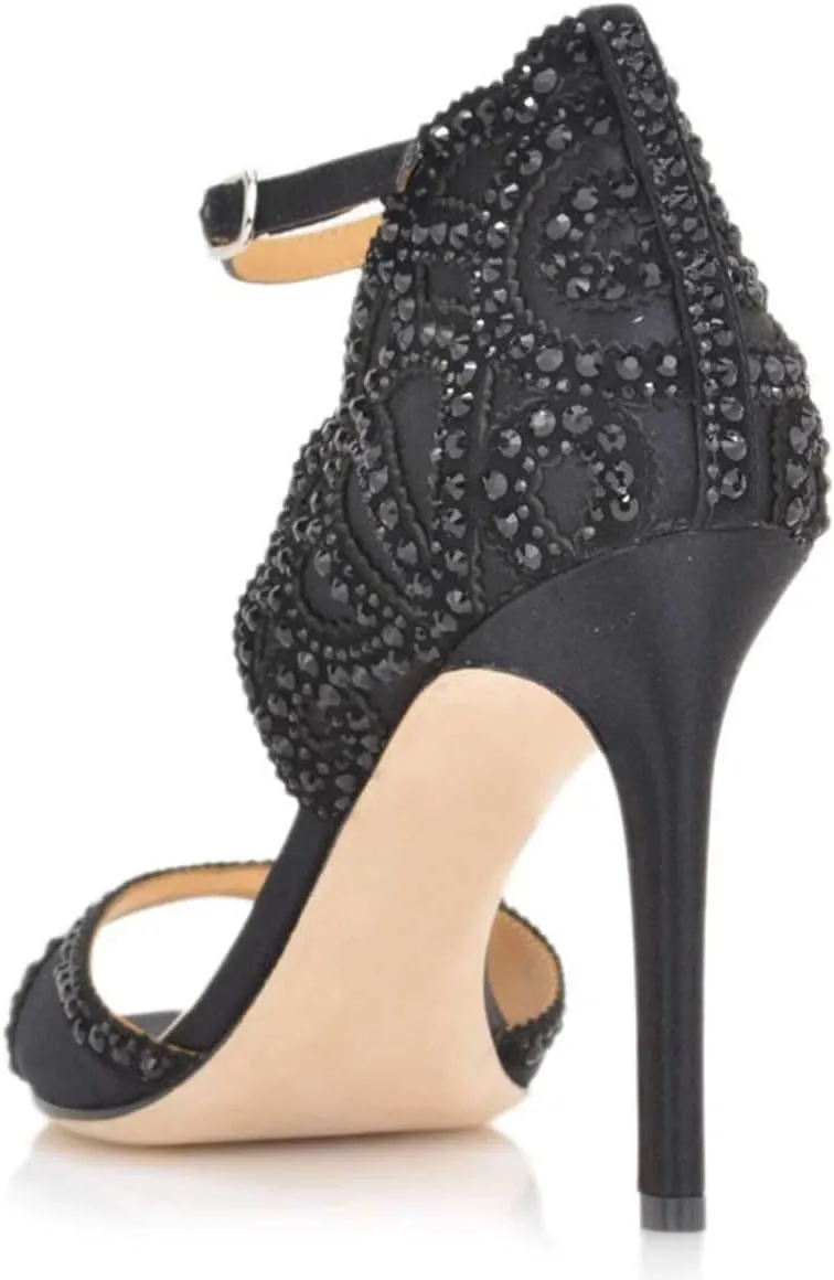 XYD Women's Sandals, Chic Peep Toe, D'Orsay Stiletto High Heels, Rhinestone Studs, Ankle Strap Satin Shoes for Wedding Ballroom