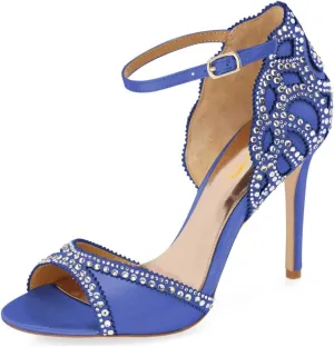 XYD Women's Sandals, Chic Peep Toe, D'Orsay Stiletto High Heels, Rhinestone Studs, Ankle Strap Satin Shoes for Wedding Ballroom