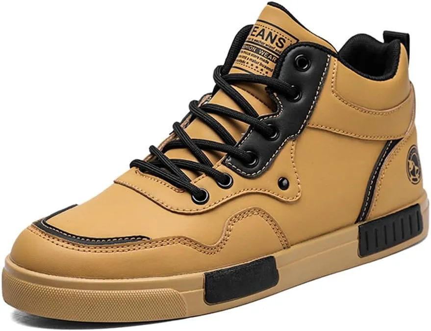 YAXE Men's Casual PU High Top Lace Up Skateboarding Shoes Sports Sneakers