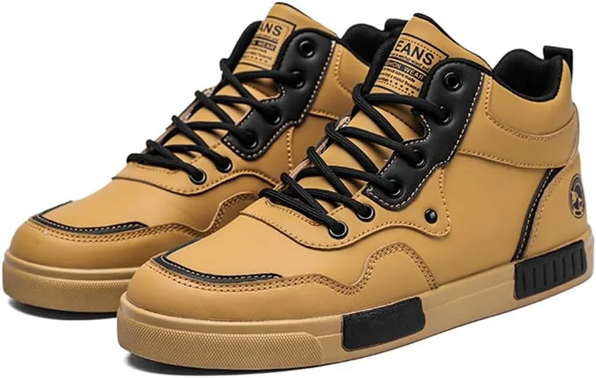 YAXE Men's Casual PU High Top Lace Up Skateboarding Shoes Sports Sneakers