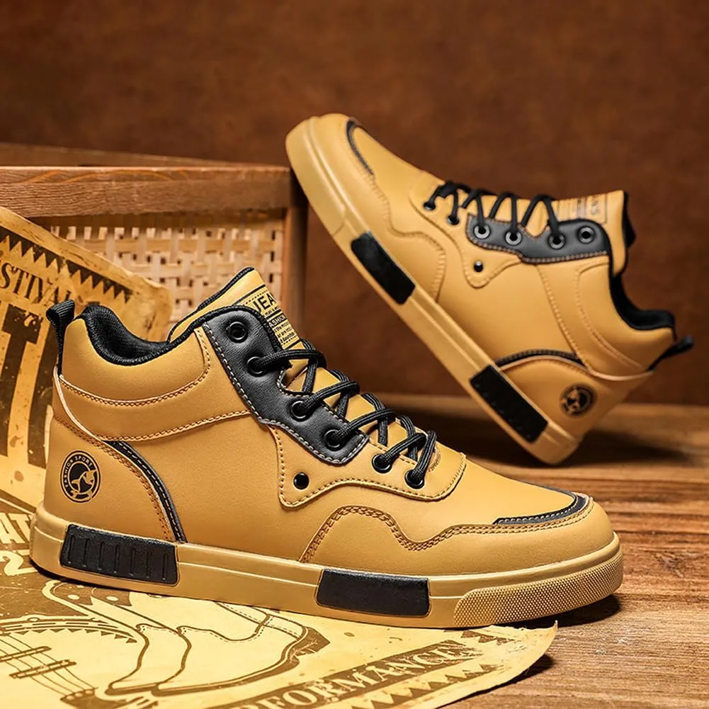 YAXE Men's Casual PU High Top Lace Up Skateboarding Shoes Sports Sneakers