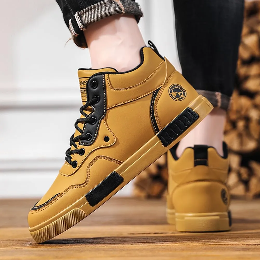 YAXE Men's Casual PU High Top Lace Up Skateboarding Shoes Sports Sneakers