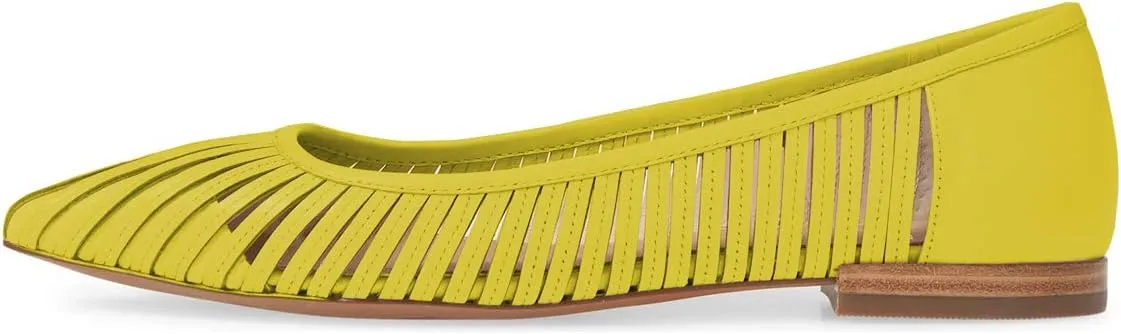 YDN Women Chic Pointed Toe Hollow Out Ballet Flats Caged Low Heel Slip On Comfy Pumps Shoes