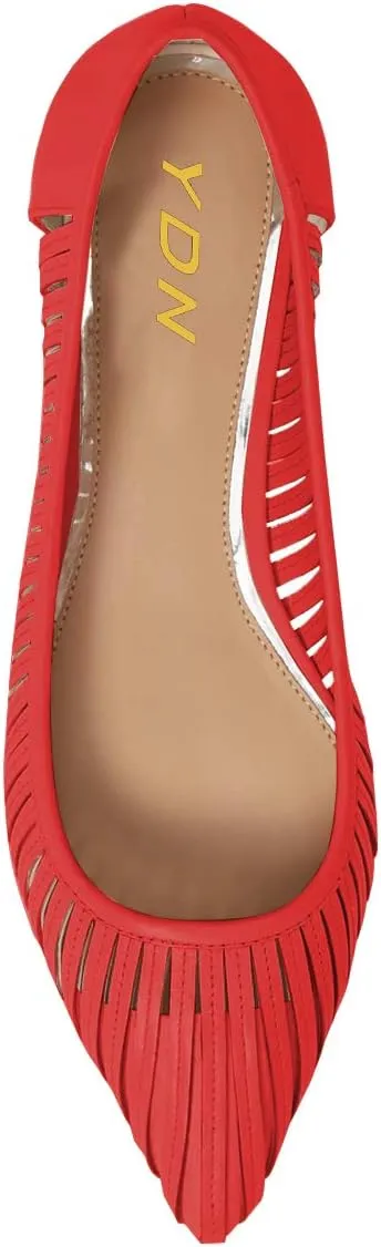 YDN Women Chic Pointed Toe Hollow Out Ballet Flats Caged Low Heel Slip On Comfy Pumps Shoes