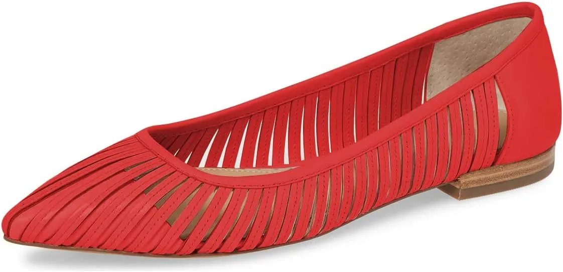 YDN Women Chic Pointed Toe Hollow Out Ballet Flats Caged Low Heel Slip On Comfy Pumps Shoes