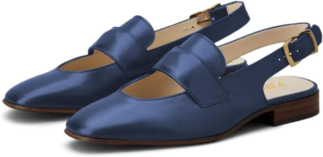 YDN Women Classy Closed Toe Slingback Loafers Flats Strap Buckle Low Chunky Heel Pumps Casual Walking Work Shoes Size 4-16 US