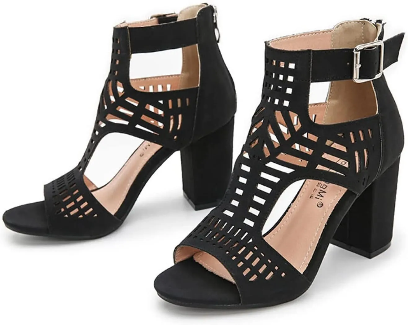 ZKXYFFS Chunky Heeled Sandals for Women Cutout Open Toe Summer Block Heels Ankle Strap Party Dress High Heeled Sandals